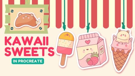 Vamos desenhar adesivos fofos de doces kawaii | Procreate
