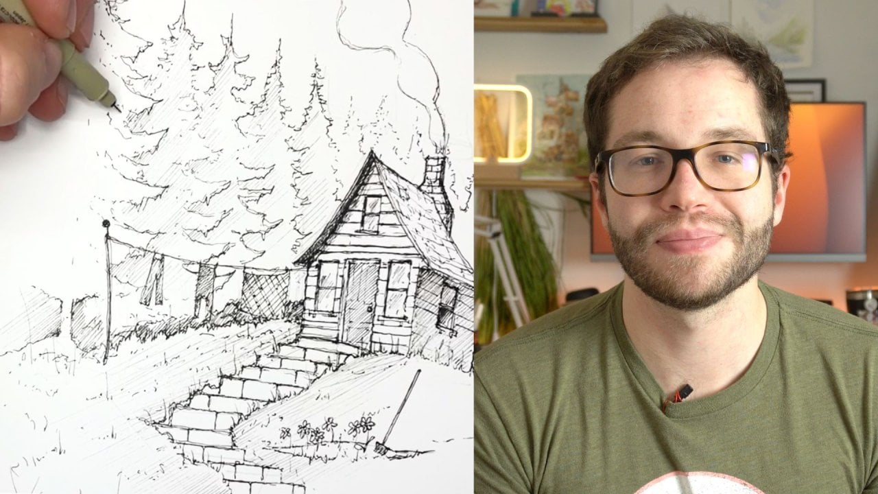 Sketching Practice: Draw a Cozy Cabin Scene with Ink Pens | Sam Gillett |  Skillshare, image size:1280x720