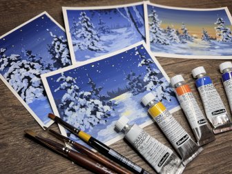 Einfache traumhafte  Winterlandschaften mit Gouache Farben - Malkurs deutsch