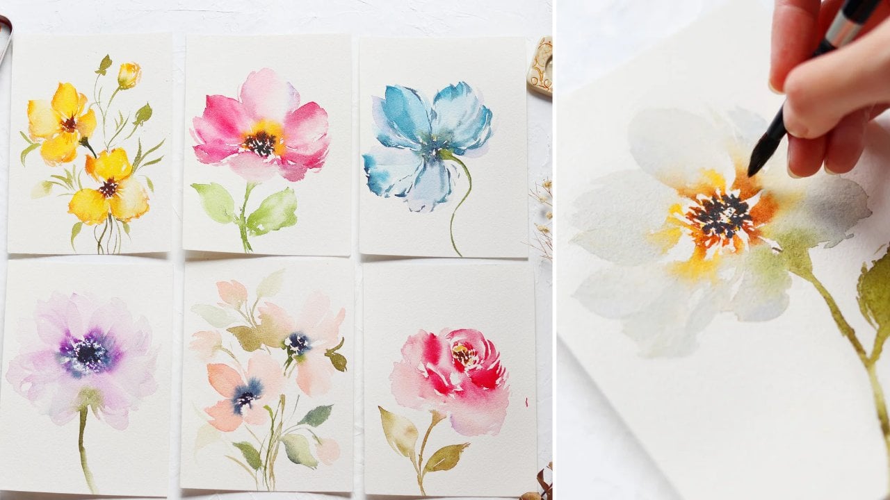 Pintar flores em aquarela soltas - se expresse livremente