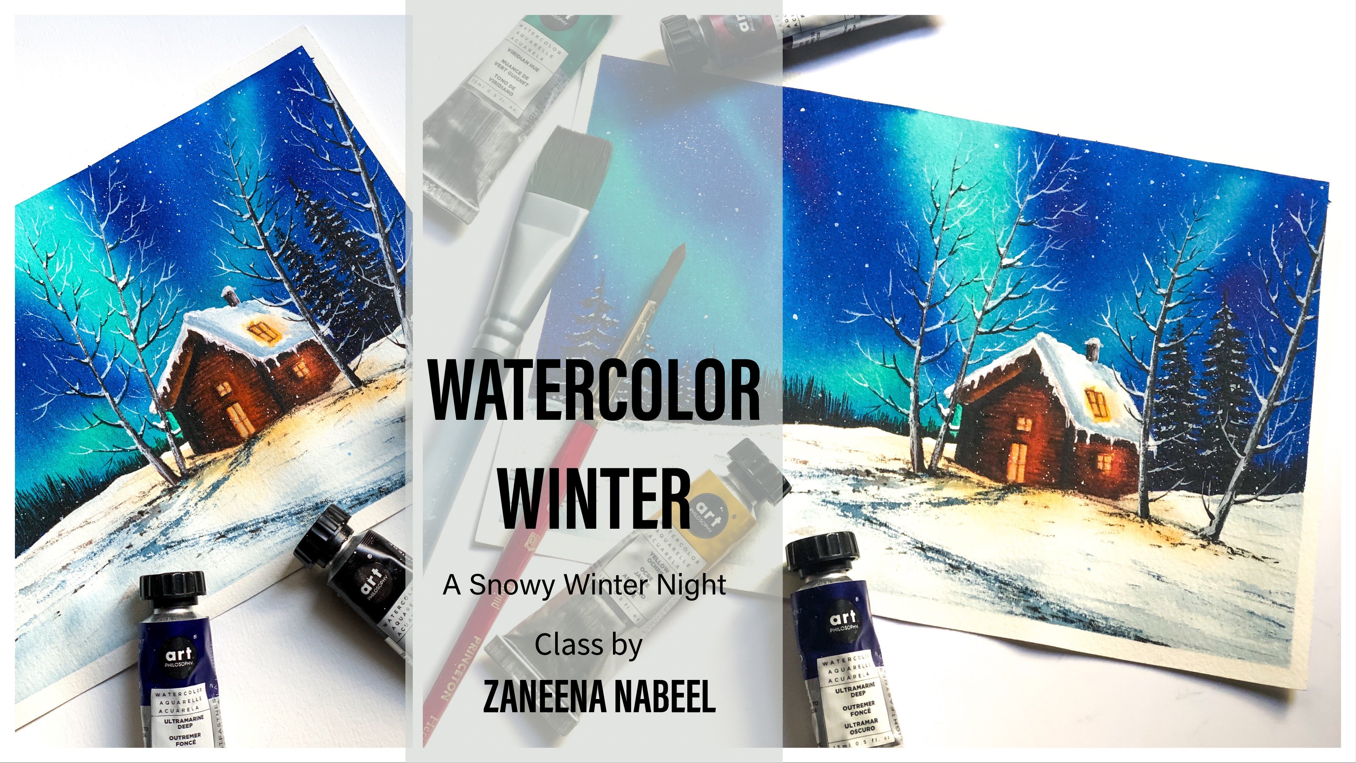 Painting a Snowy Winter Night / Acrylic Painting for Beginners 