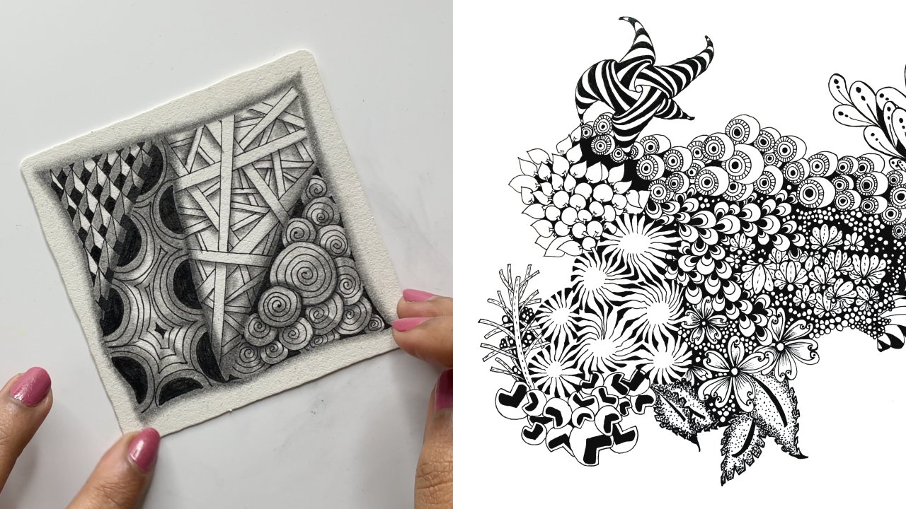 Arte de Zentangle: uma introdução a um método de desenho fácil e relaxante  para atenção plena e diversão | Ridhi Rajpal | Skillshare, image size:1280x720