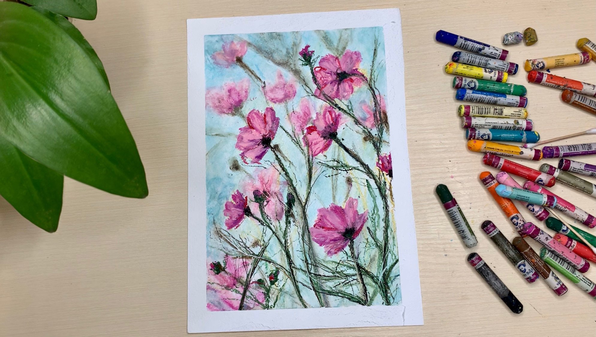 Oil pastels for flowers - blending and layering