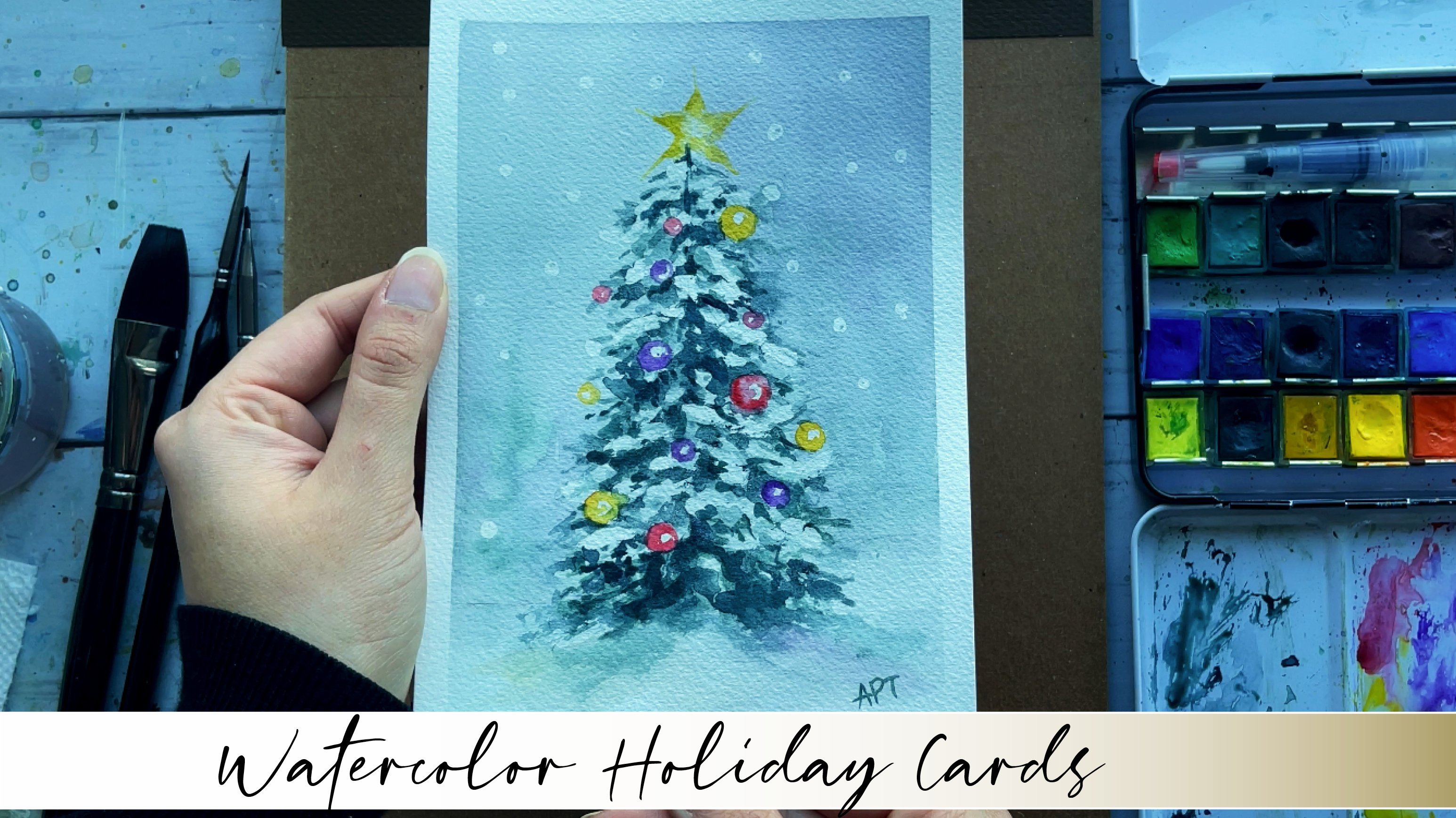 Watercolor Washi Tape Christmas Tree Greeting Card for Sale by