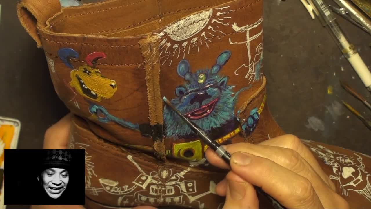 Painting on Leather with Acrylic painting from the imagination