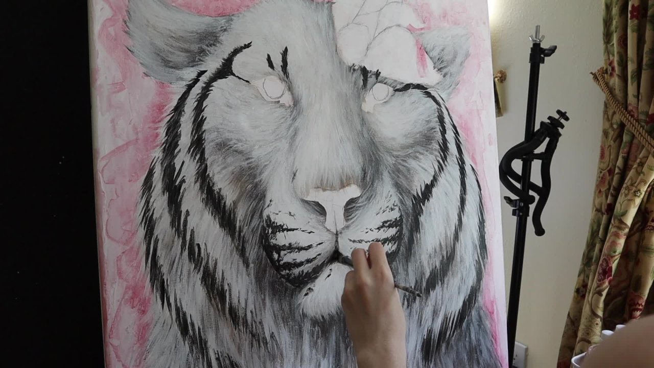 Cómo pintar un tigre blanco con acrílicos | Charlotte Jordan | Skillshare, image size:1280x720