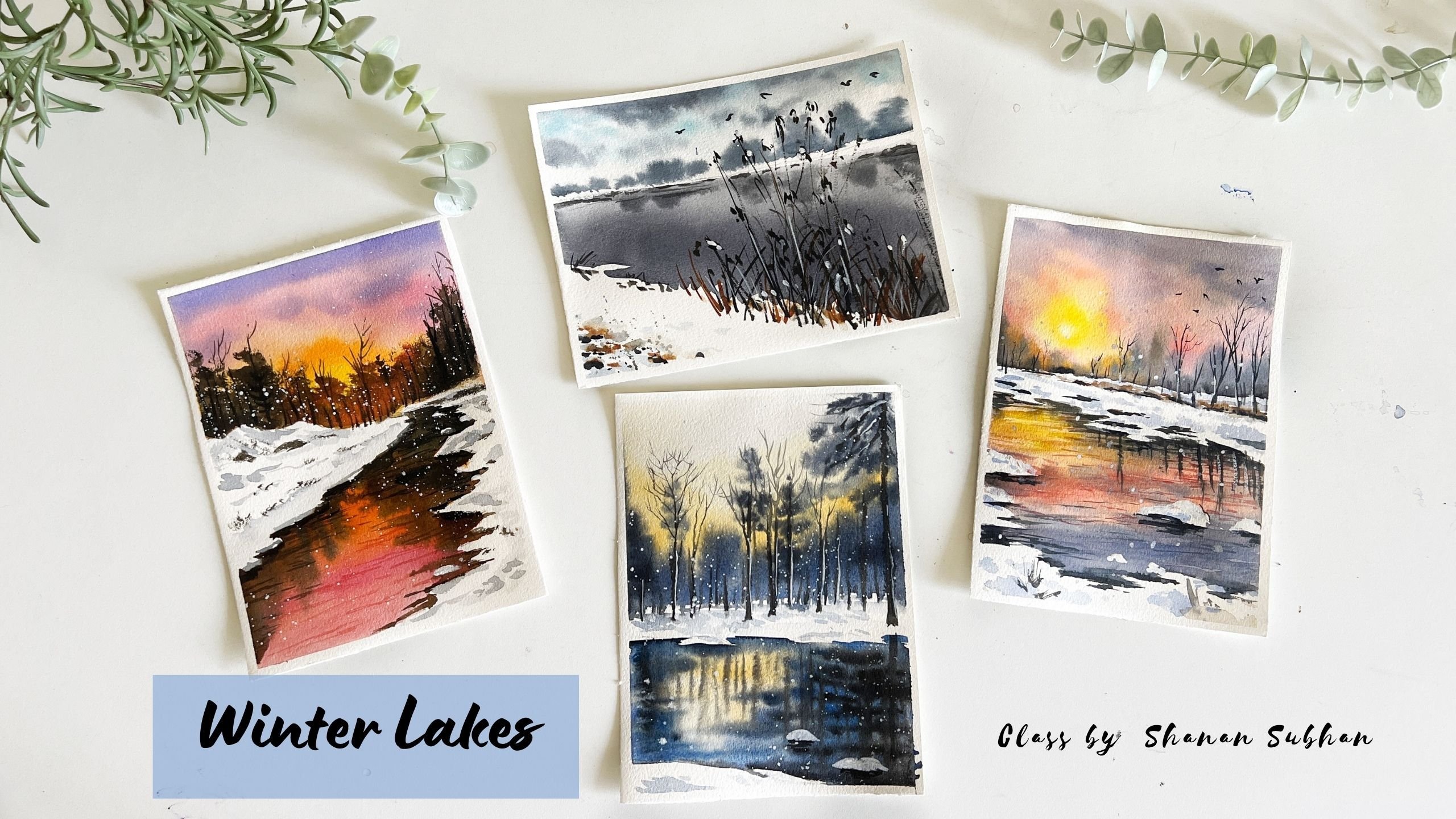 Painting 25 Magical Winter Scenes in Watercolor: Watercolor Coloring Book  for Adults | 25 Easy and Large Print Hand-Drawn Watercolor Coloring Pages