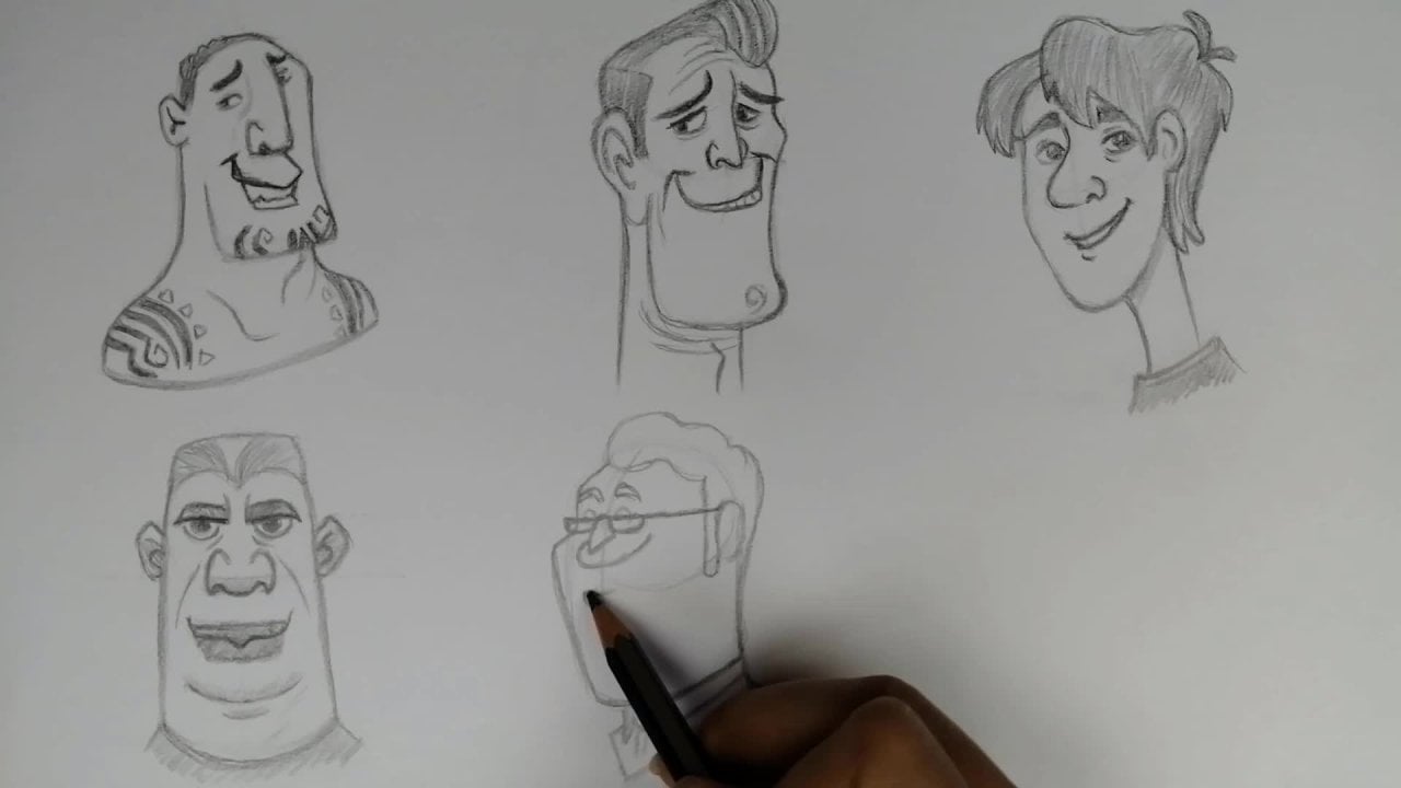O desenho de caricatura final do iniciante ao avançado ( personagem  masculino) | Amelie Braun | Skillshare, image size:1280x720