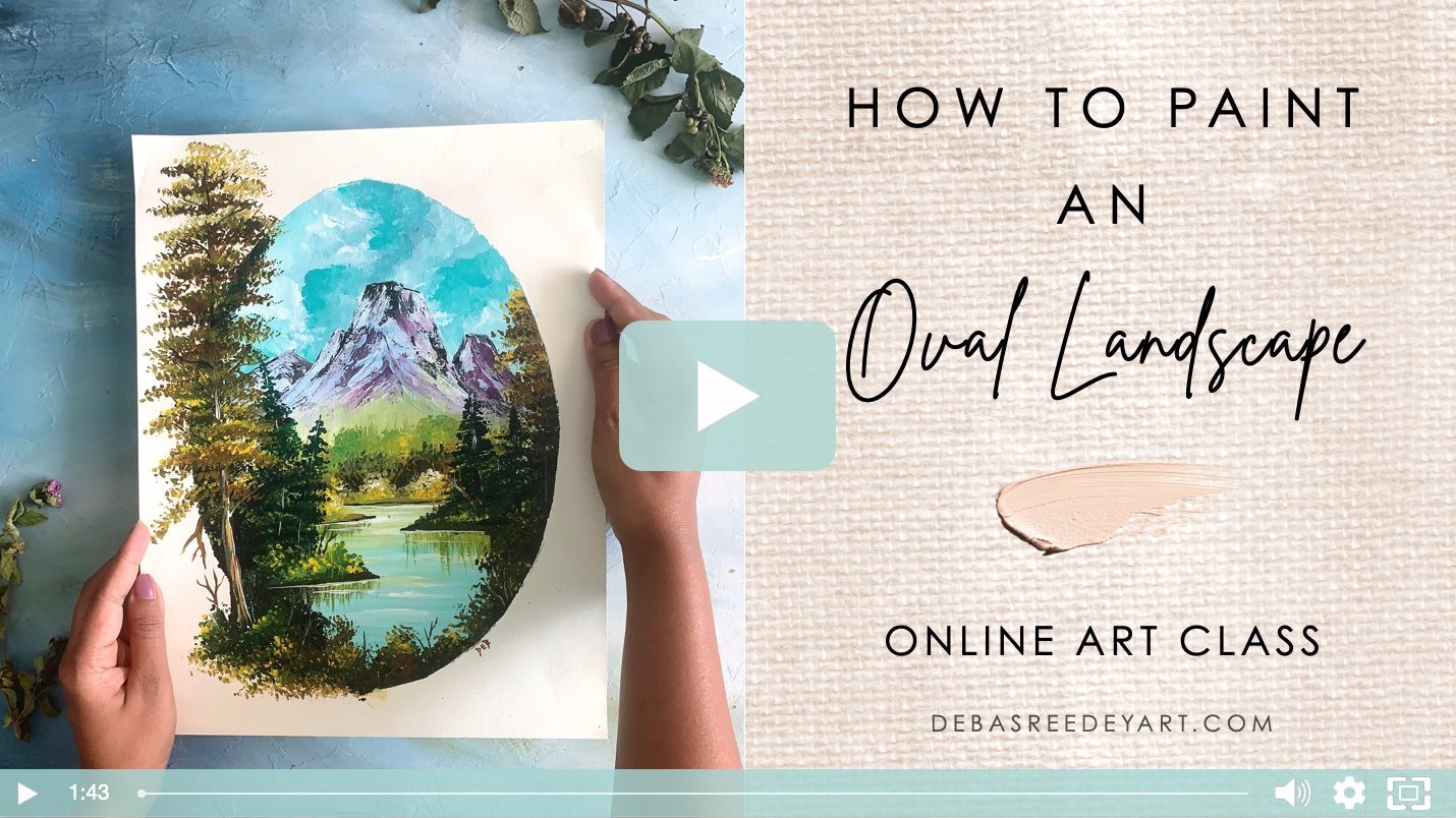 How To Paint An Oval Landscape Painting Using Acrylics, Debasree Dey