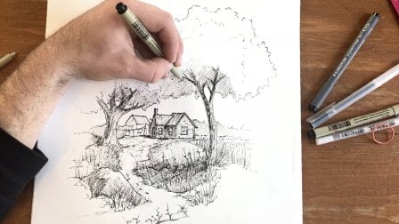 village scenery drawing with sketch pen, Sketch Pen Drawing Easy, Draw  with Normal Sketch Pens.