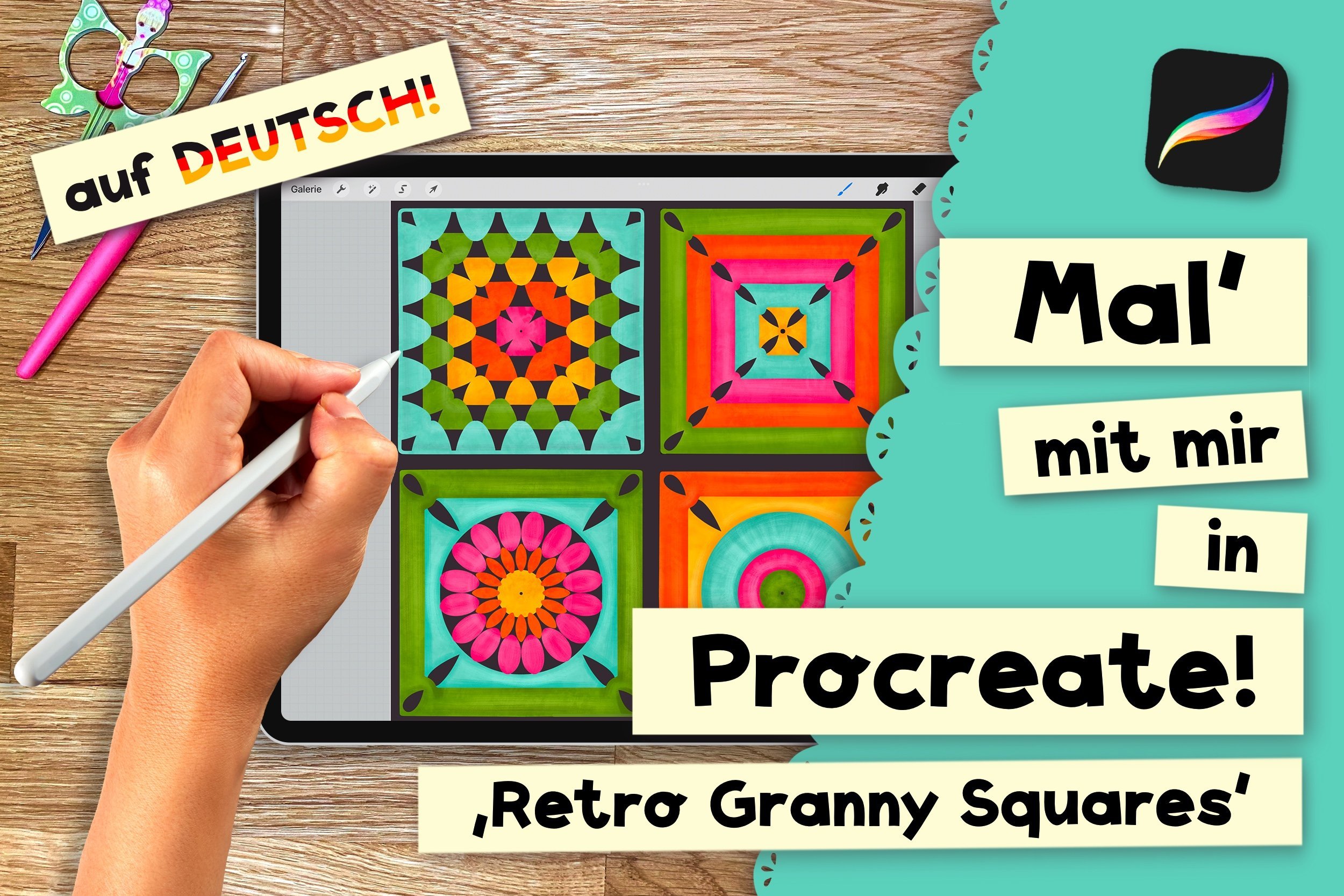 Mal mit mir in Procreate! 'Retro Granny Squares' Jutta Schneider