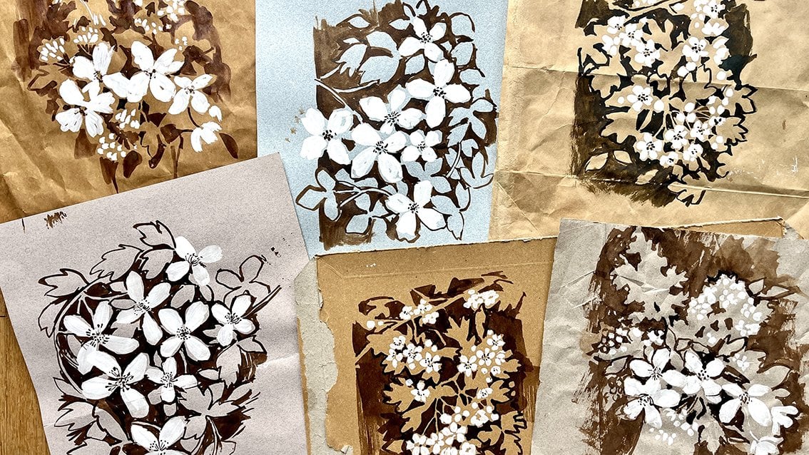 Ink and Toned Paper: Create Beautiful Flowers