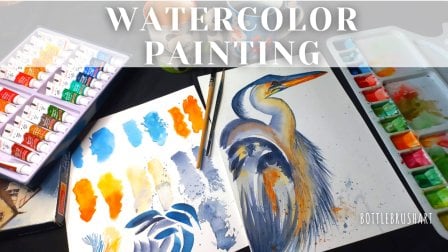 Loose Style Bird Watercolor Painting : The Great Blue Heron