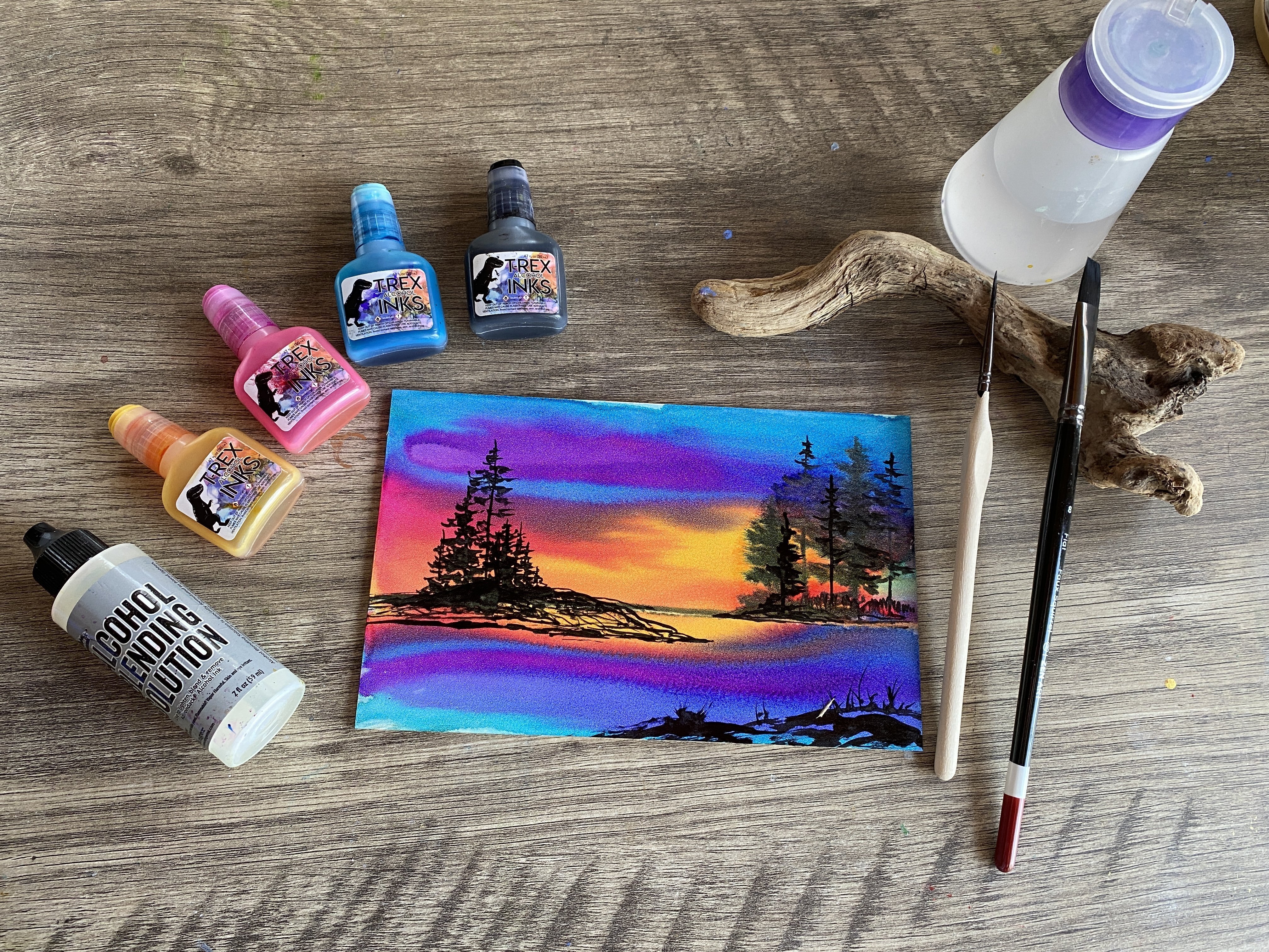 Alcohol Ink - Beginner Sunset Silhouette Seascape Project - Bold Colors, Kellie Chasse