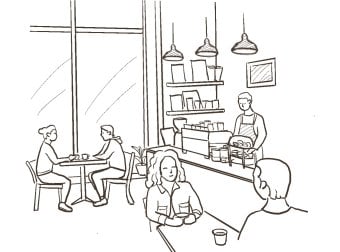 Sketching people in a cafe