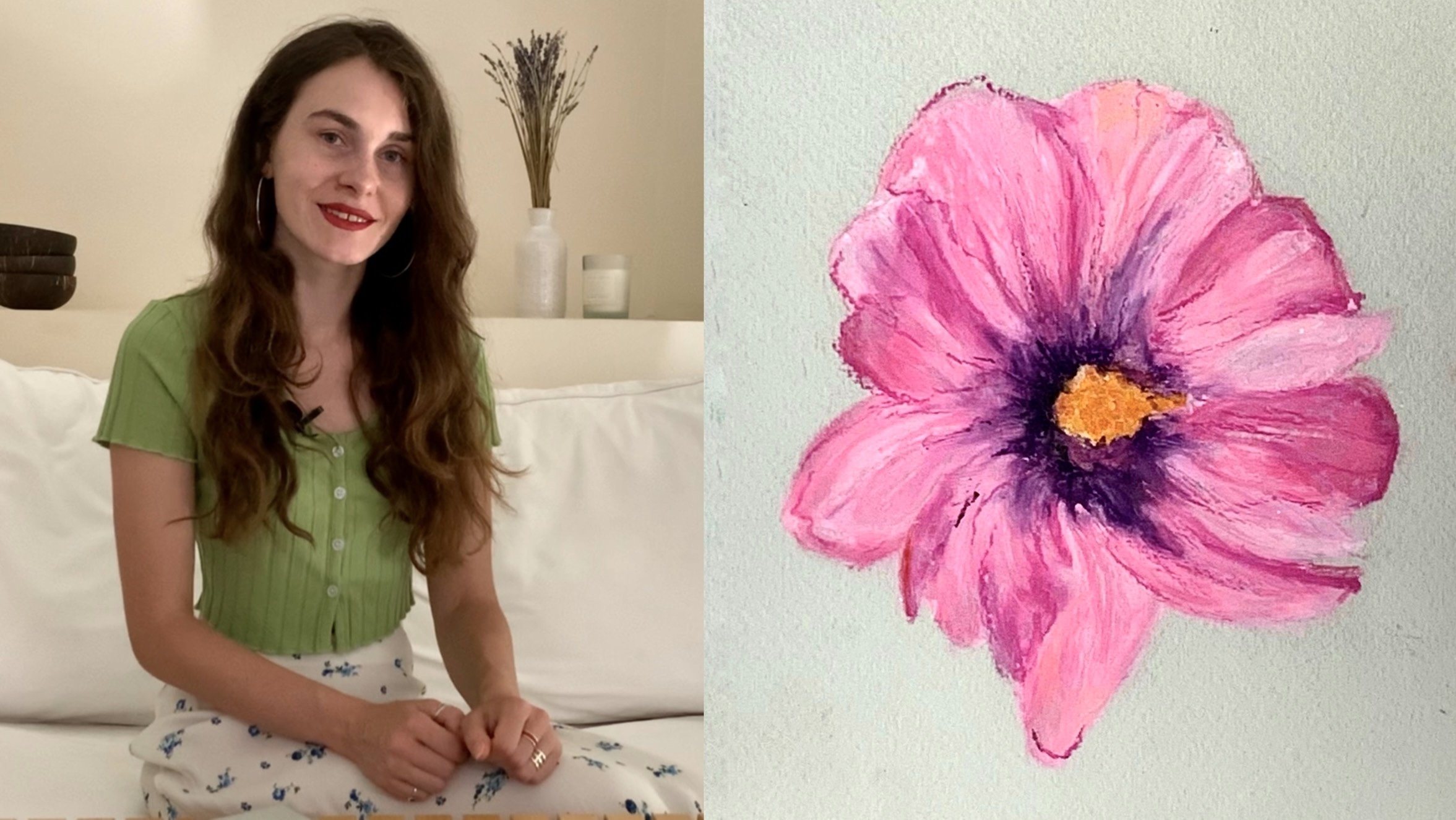 Original Oil Pastel Flower Drawing 