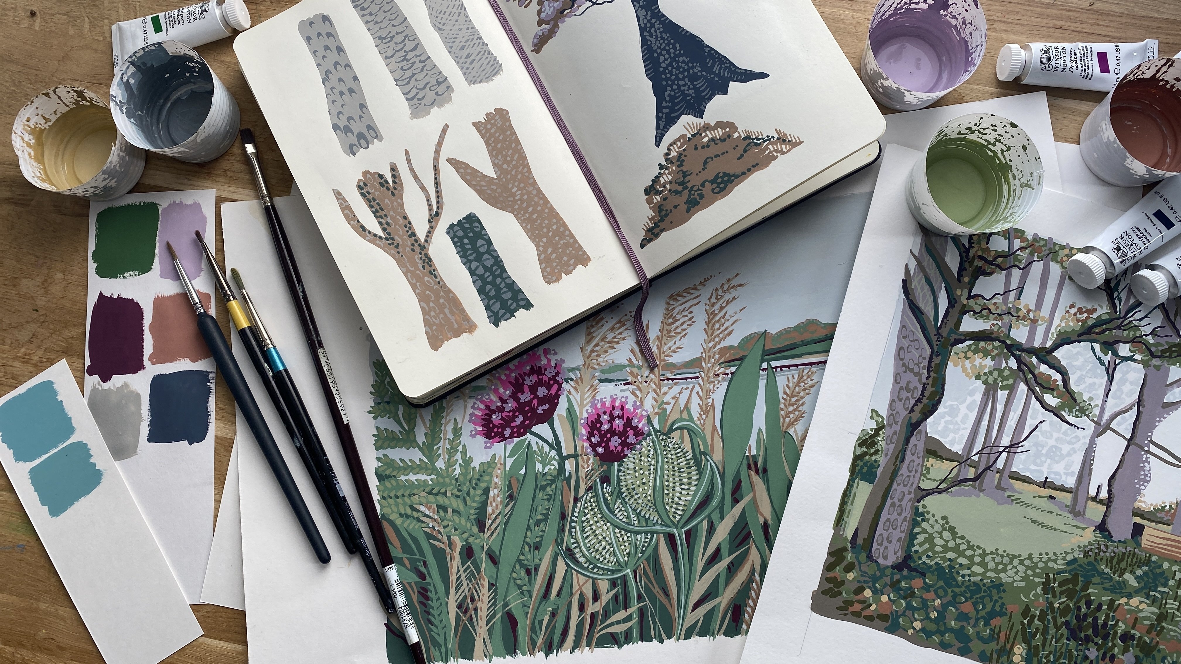 Autumn Scenes in your Sketchbook: The Basics of Layering Gouache, Viola  Maria