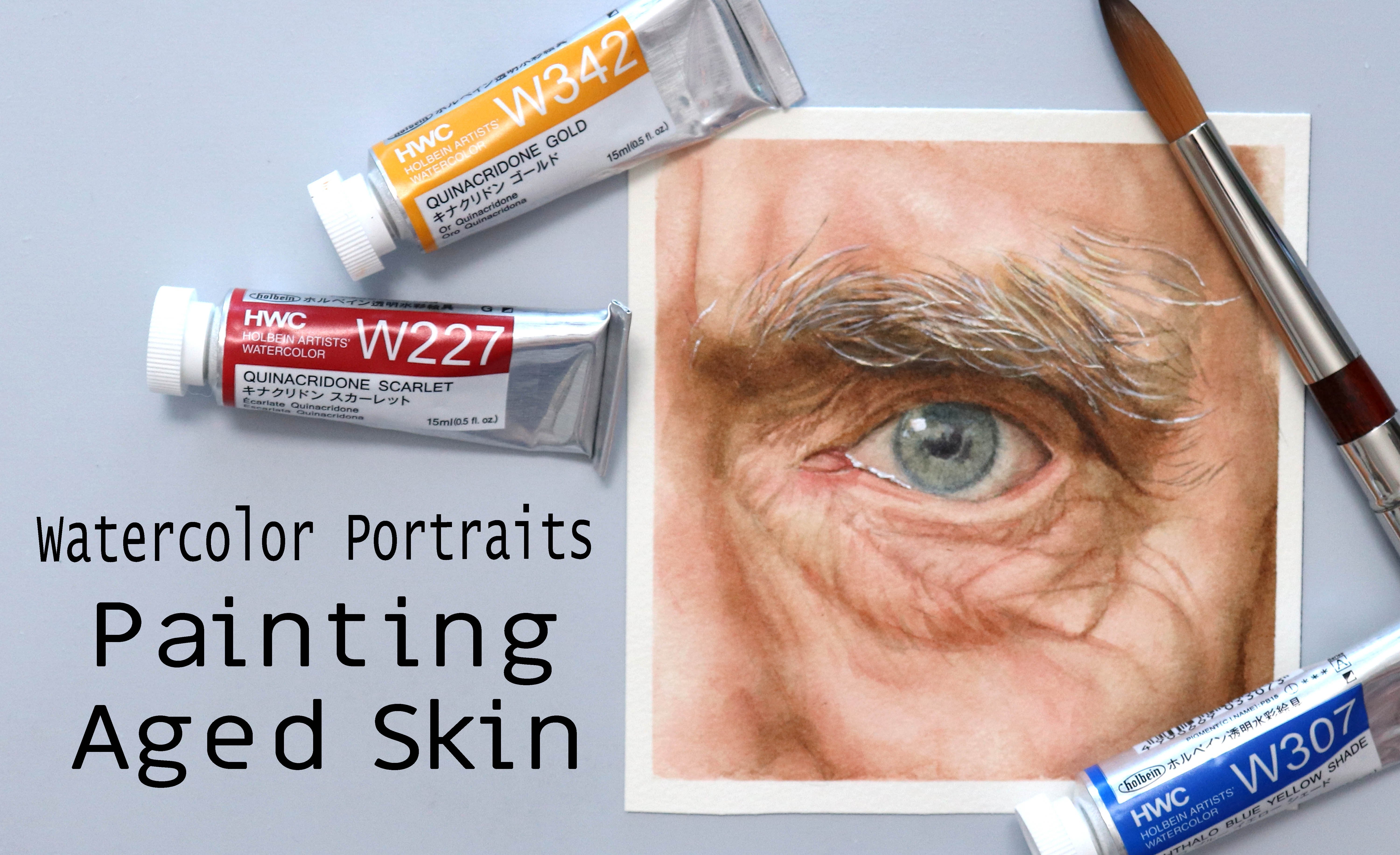 Watercolor Portrait Painting Aged Skin Lines Wrinkles Tanja