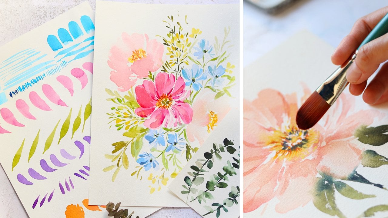 Paint with Confidence: Effortless Watercolor Florals Using Filbert ...