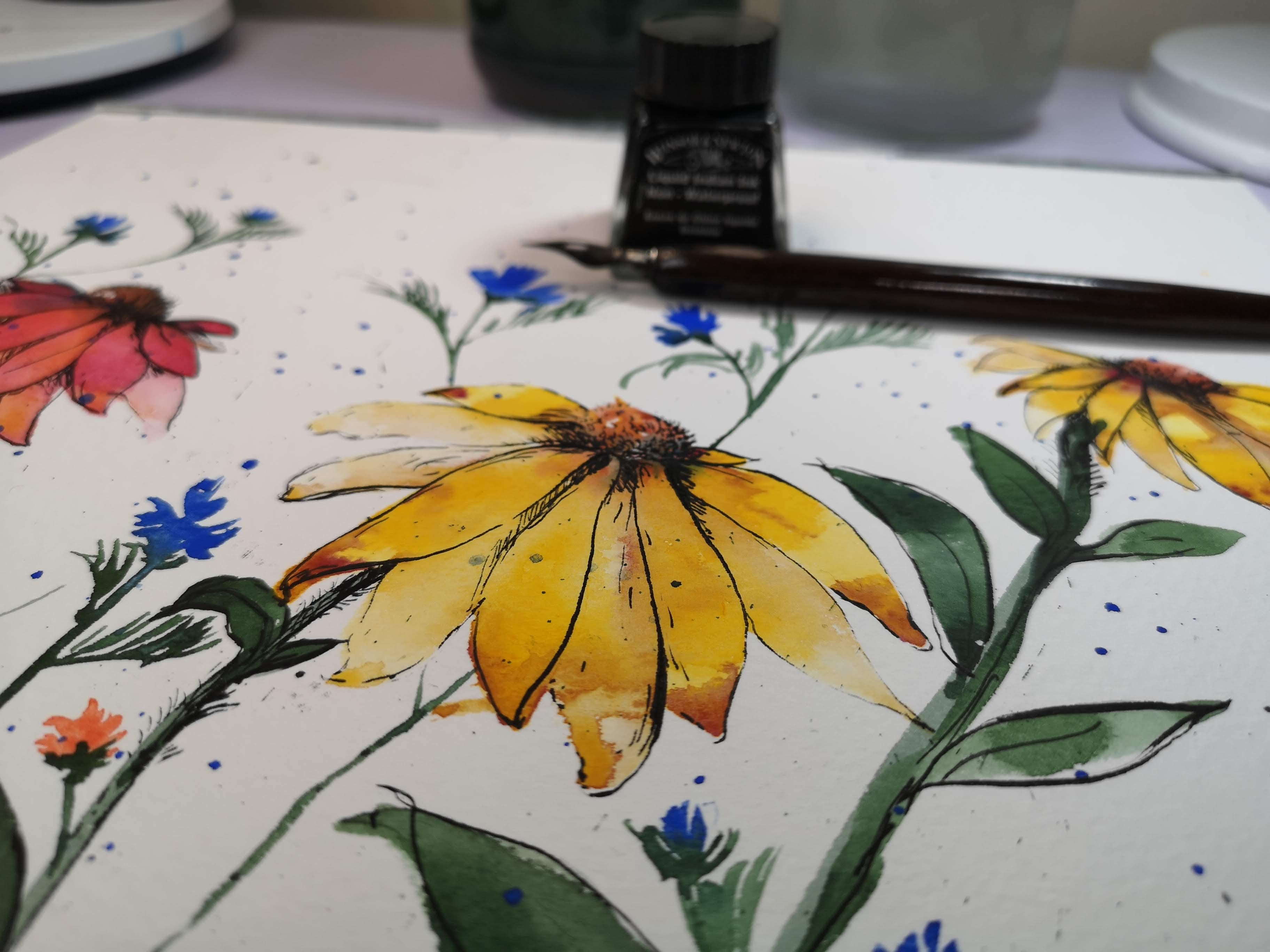 Desenhos de flores em aquarela de jardins pintados para inspirar