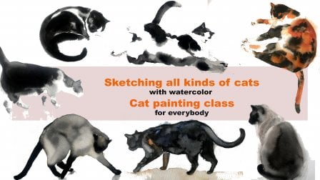 Sketching all kinds of cats with watercolor - cat painting class for everybody