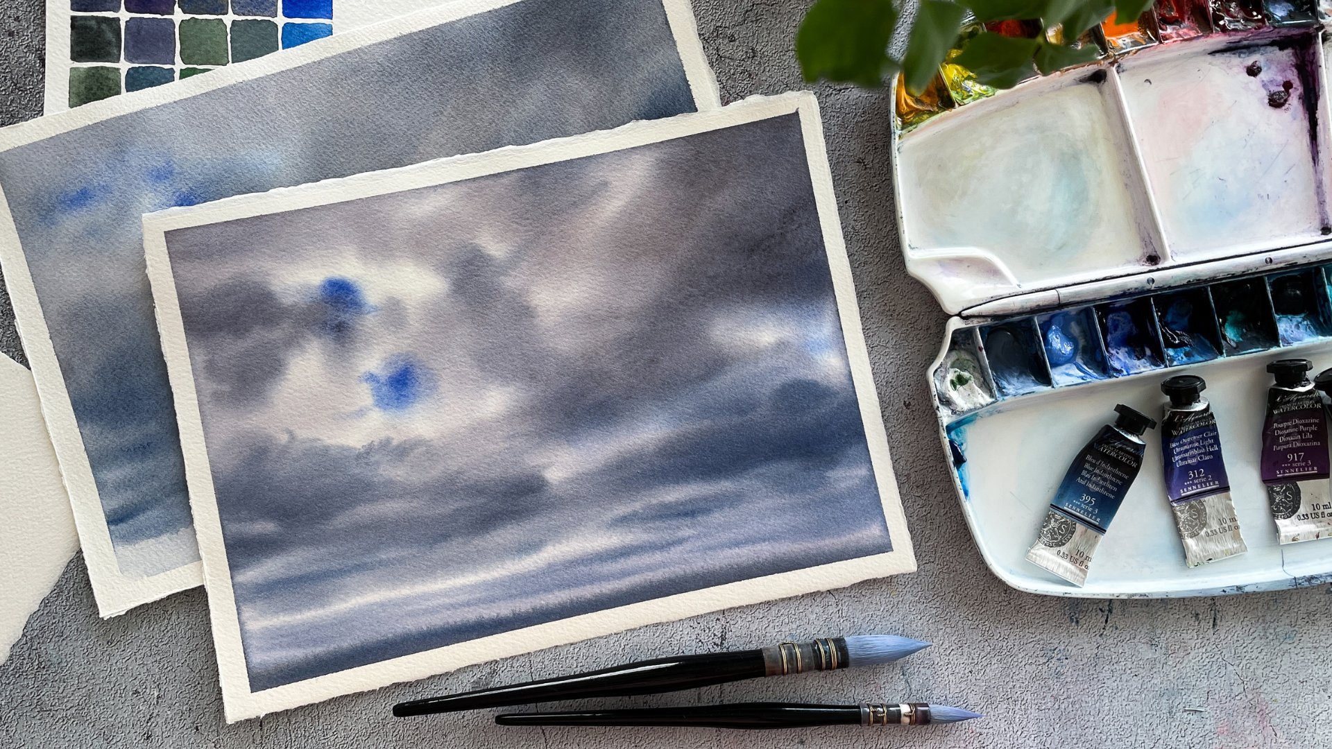 10-Minute Watercolor Cloudy Sky: Step-by-Step Painting + Color Blending  Tips, Maria Smirnova