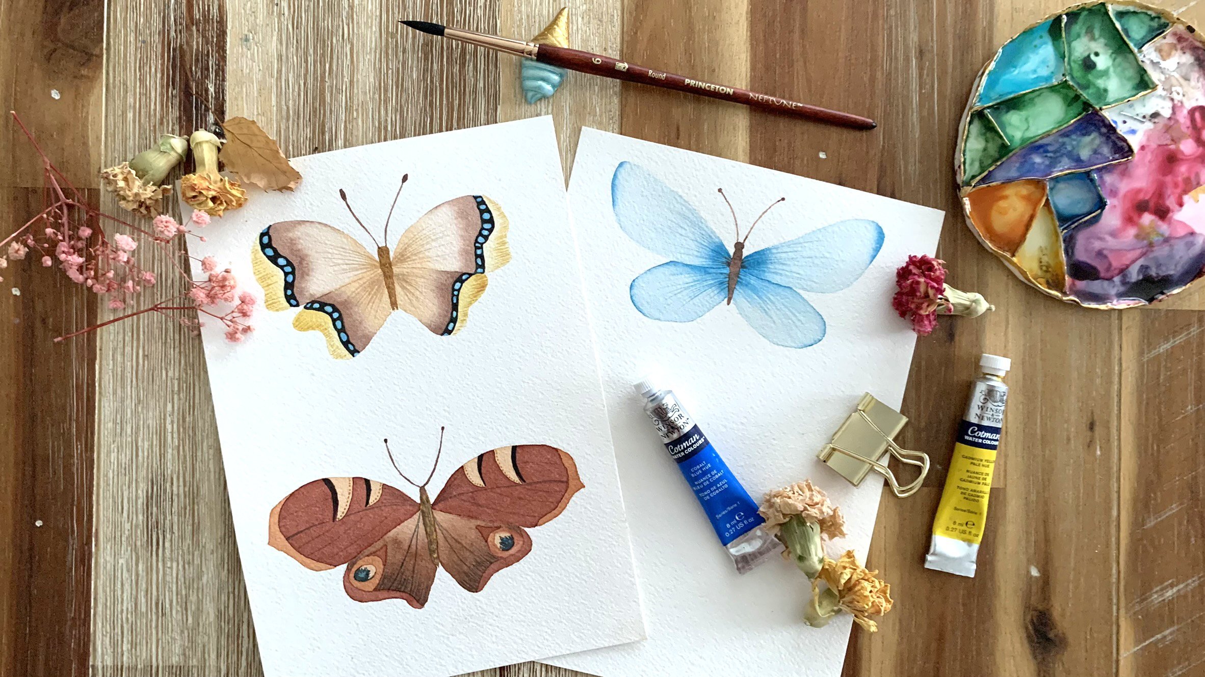 Explore Watercolor Techniques: Paint 3 Butterfly Illustrations, Fio  Ortecho