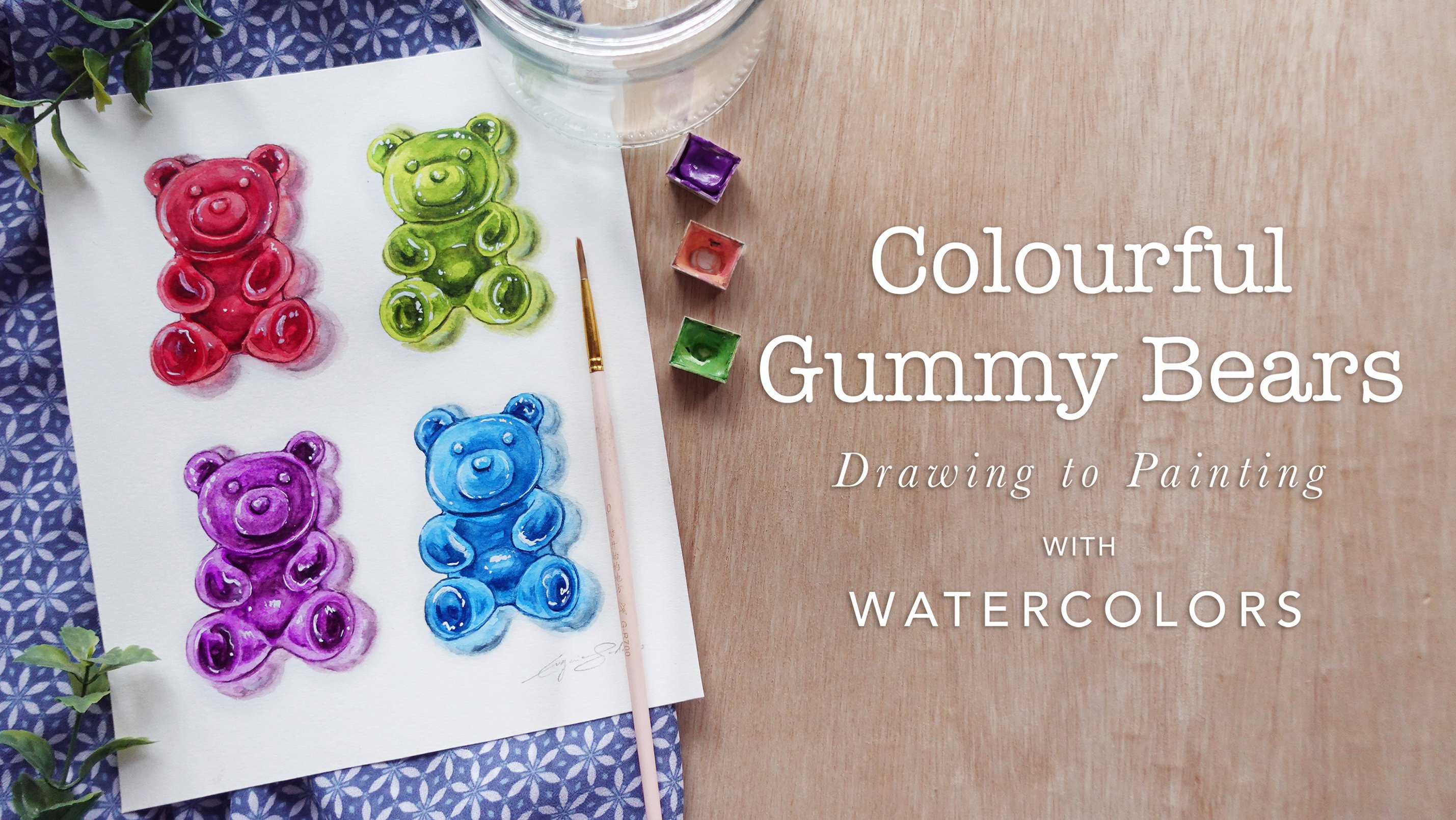 Drawing to Painting Colourful Gummy Bears with Watercolors