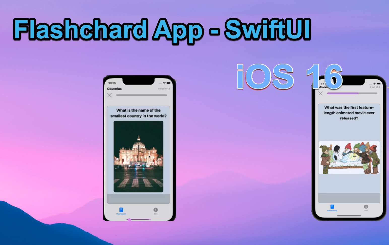 Aplicación de Flashcards iOS código en SwiftUI para IOS 16 centrándose en la drag, toque y