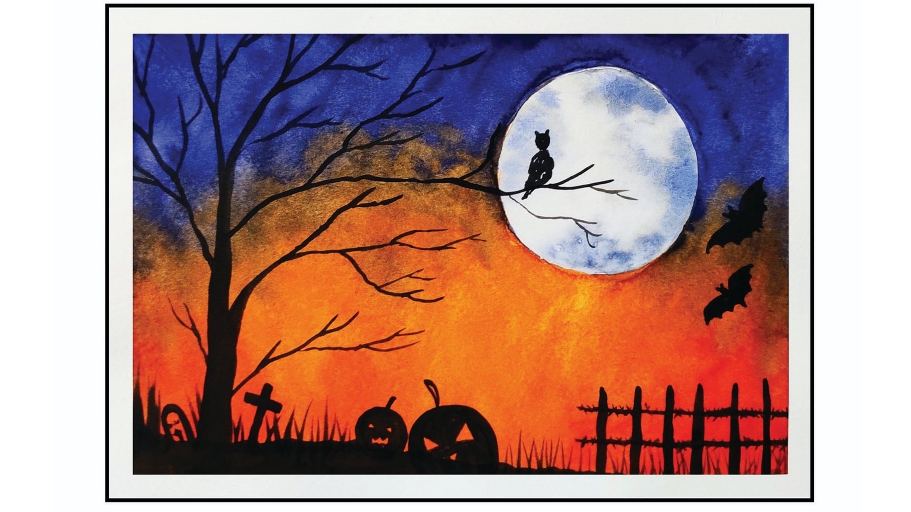 watercolor-easy-halloween-painting-with-contrast-colors-learn-to