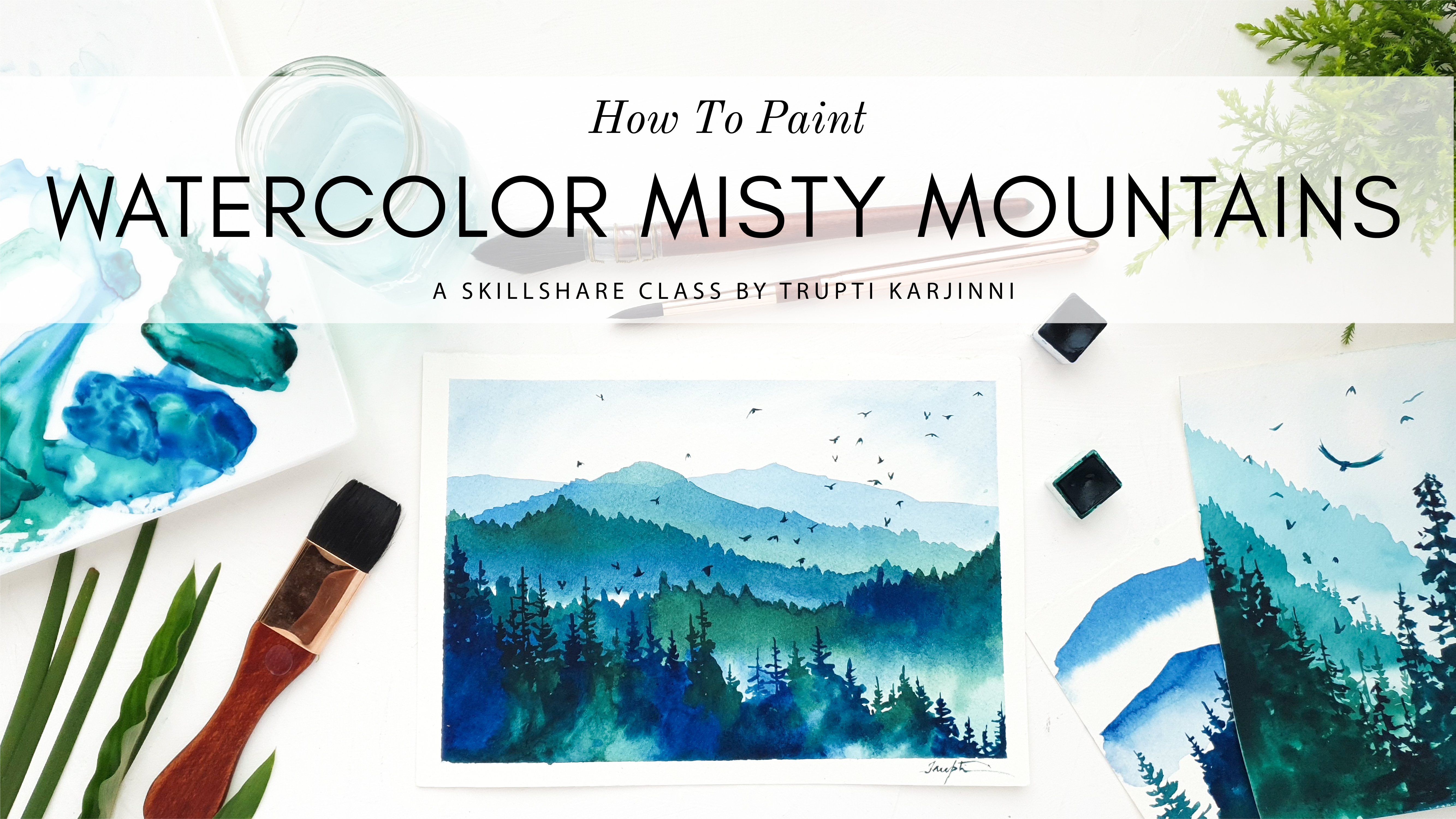 Watercolor Painting : Misty Mountains Landscape, Trupti Karjinni