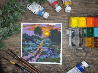 Einen magischen Sonnenuntergang mit Gouache Farben malen, Malunterricht deutsch
