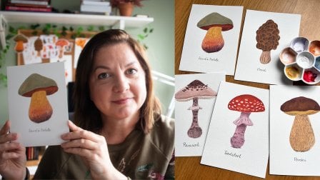 Painting Botanical Mushrooms: Gouache & Coloured Pencil Techniques