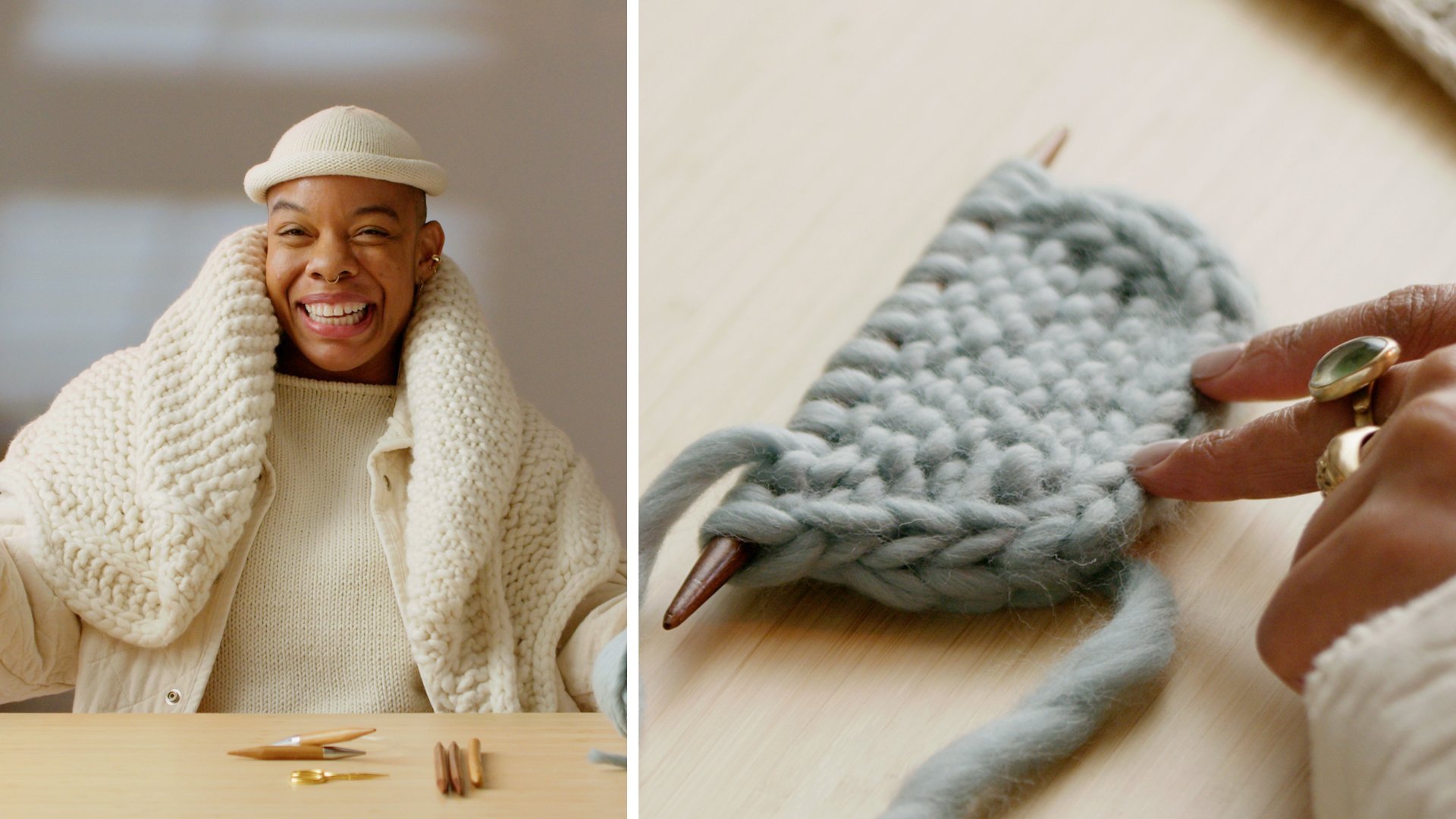 How to Knit a Rib Knit Scarf with a Clean Edge - Too Much Love