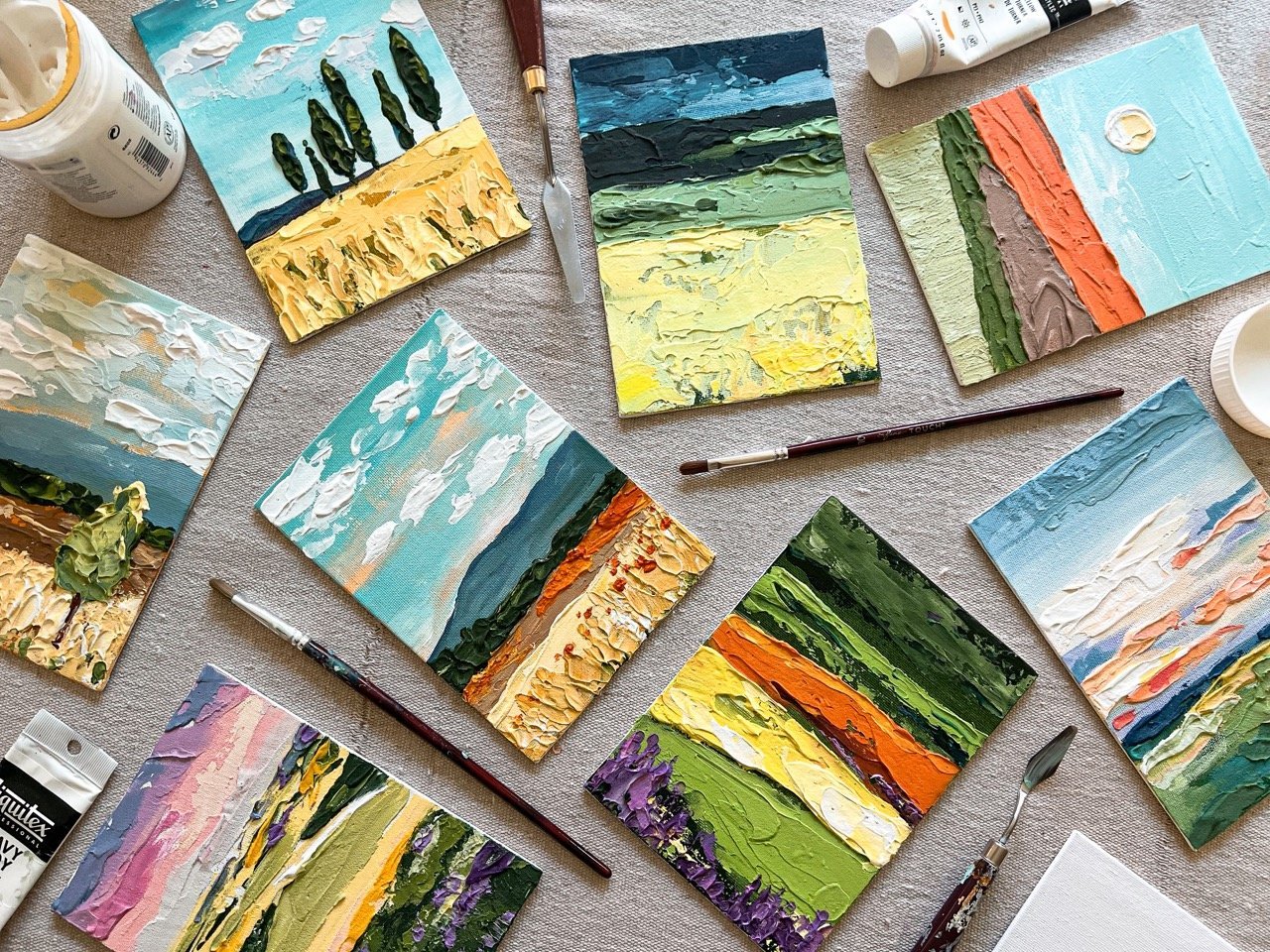 Mini canvas landscape painting acrylic small wall decor - Inspire