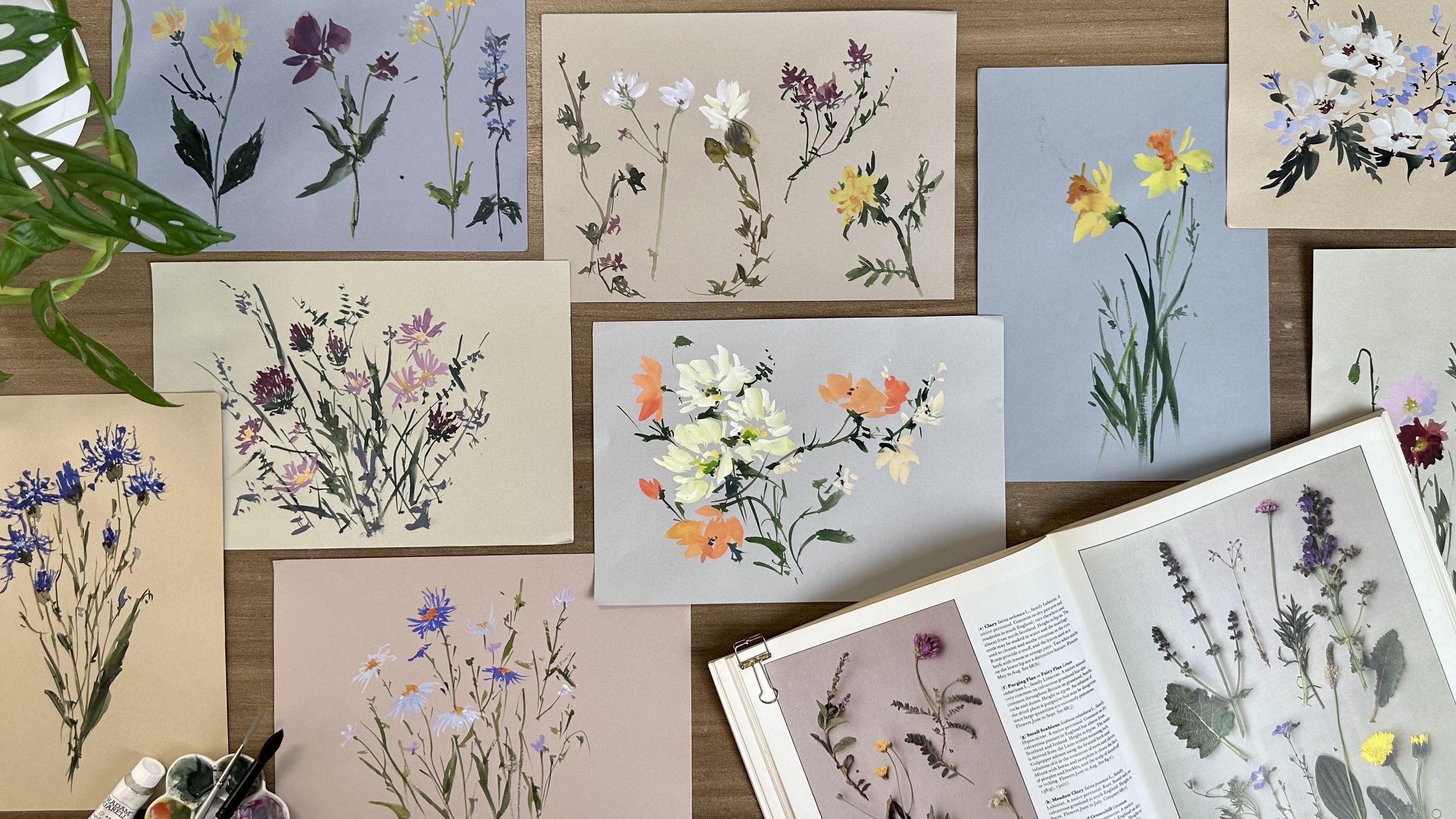 Watercolor and Toned Paper: Paint Wildflowers with Loose Flowing