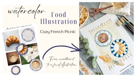 Watercolor Food Illustration: Cosy French Picnic