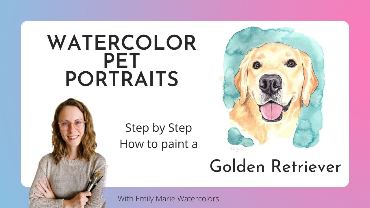 Retratos de cães em aquarela: Golden Retriever | Emily Marie Watercolors |  Skillshare, image size:1280x720