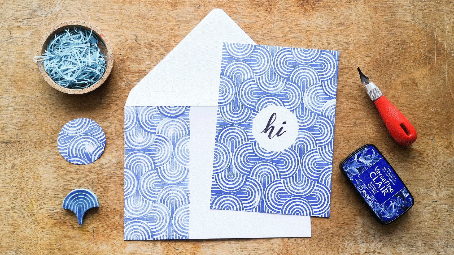 Easy Blockprinting for Beginners: Japanese Wave Greeting Card