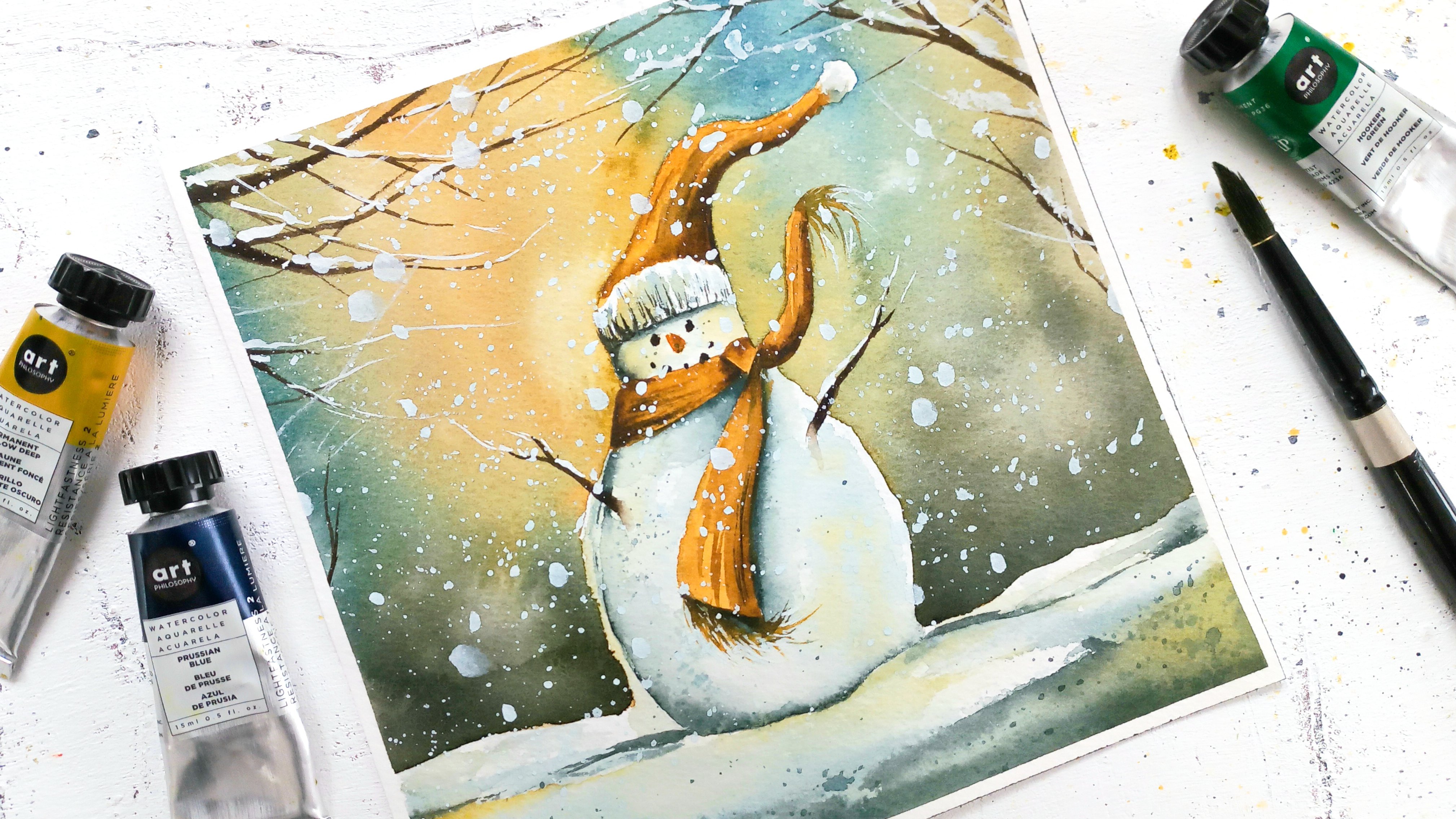 Watercolor Winter : Painting Whites with a Magical Snowman Landscape ...