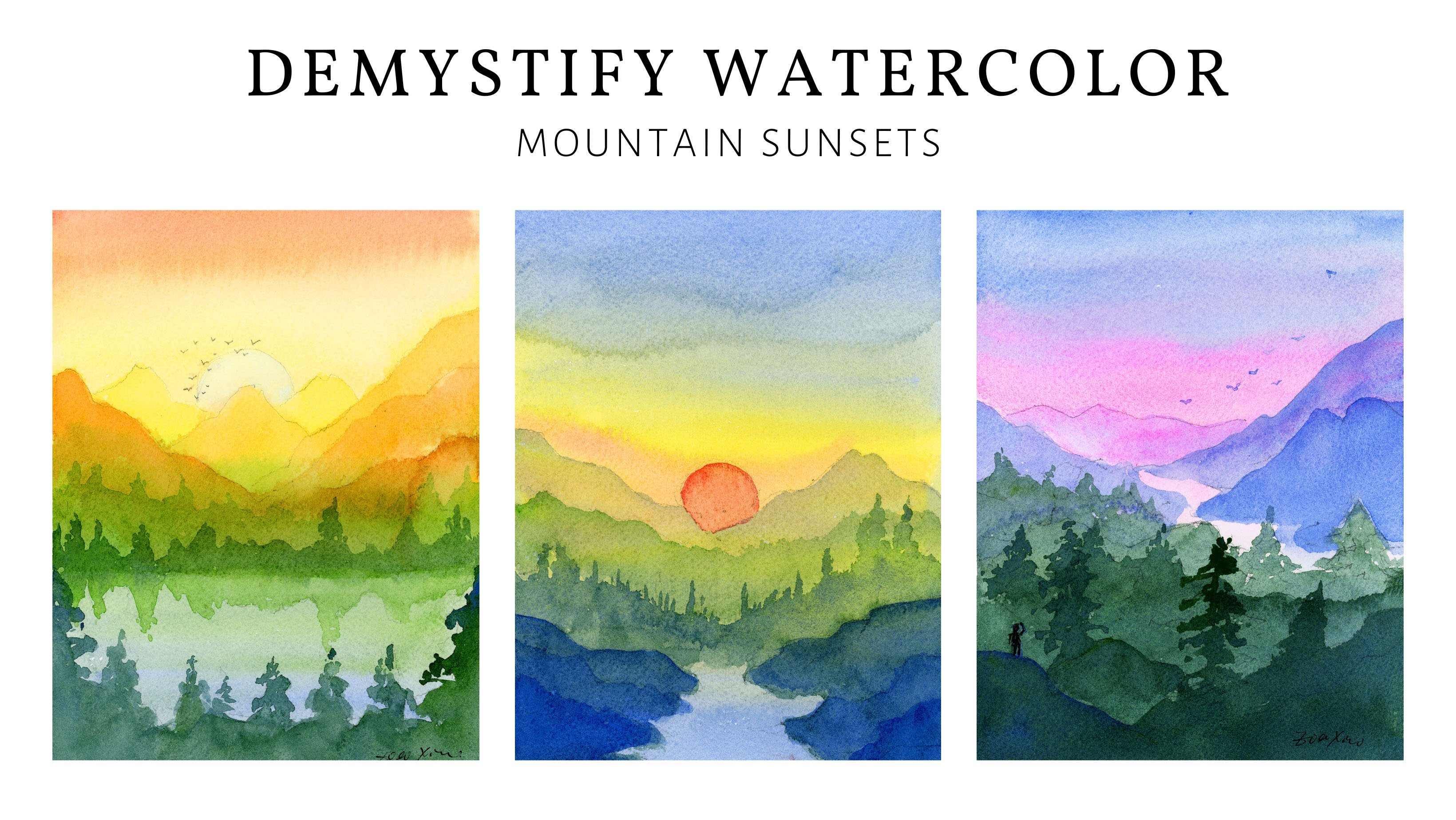 Forest Sunset Watercolor Painting for Beginners