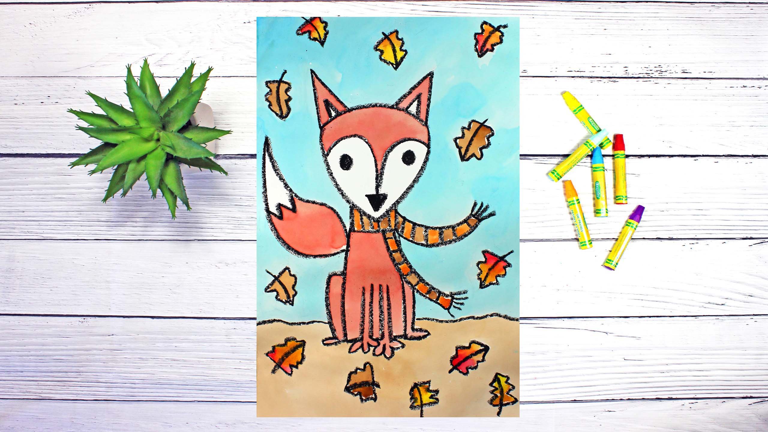 How To Draw A Cute Fox  Oil Pastel Art for Kids 