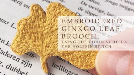 Broche de hojas de ginkgo bordadas: usa el punto de cadena y el punto de doble running