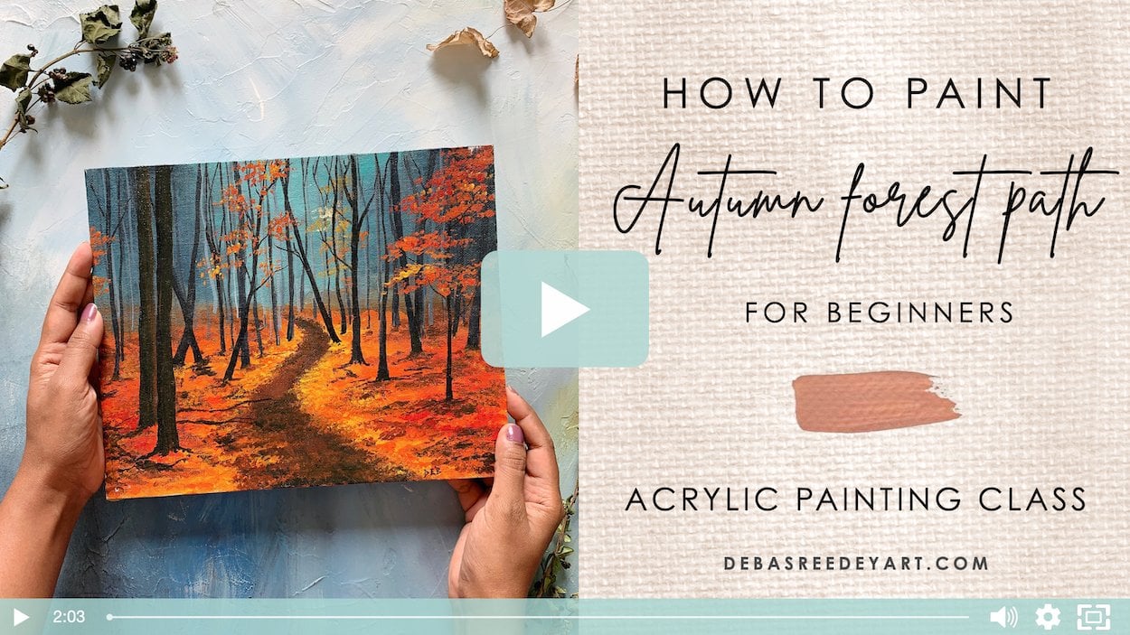 ACRYLIC PAINTING TUTORIAL, STEP by STEP HOW TO PAINT AN AUTUMN FOREST