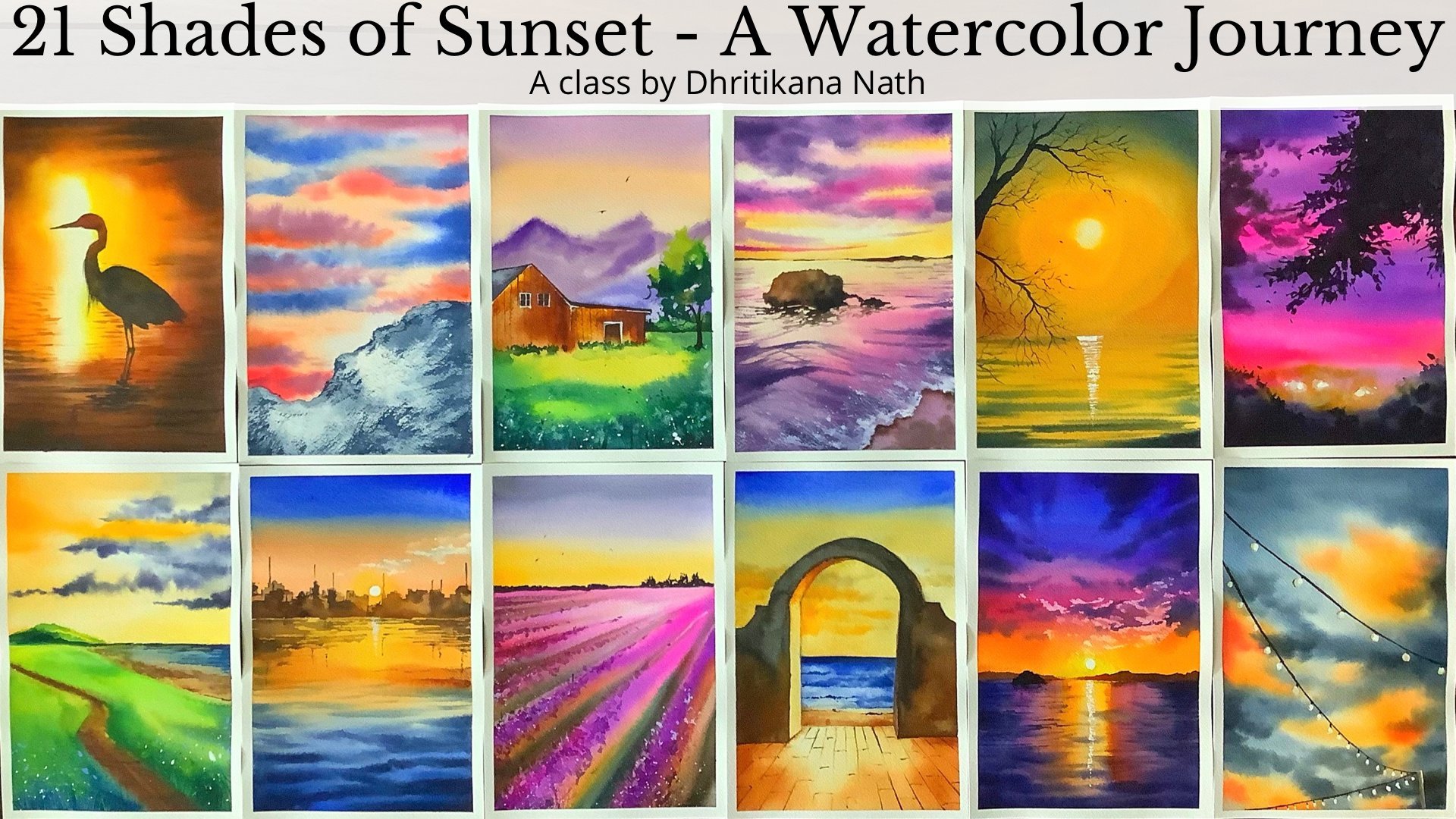 sunset paintings in watercolor