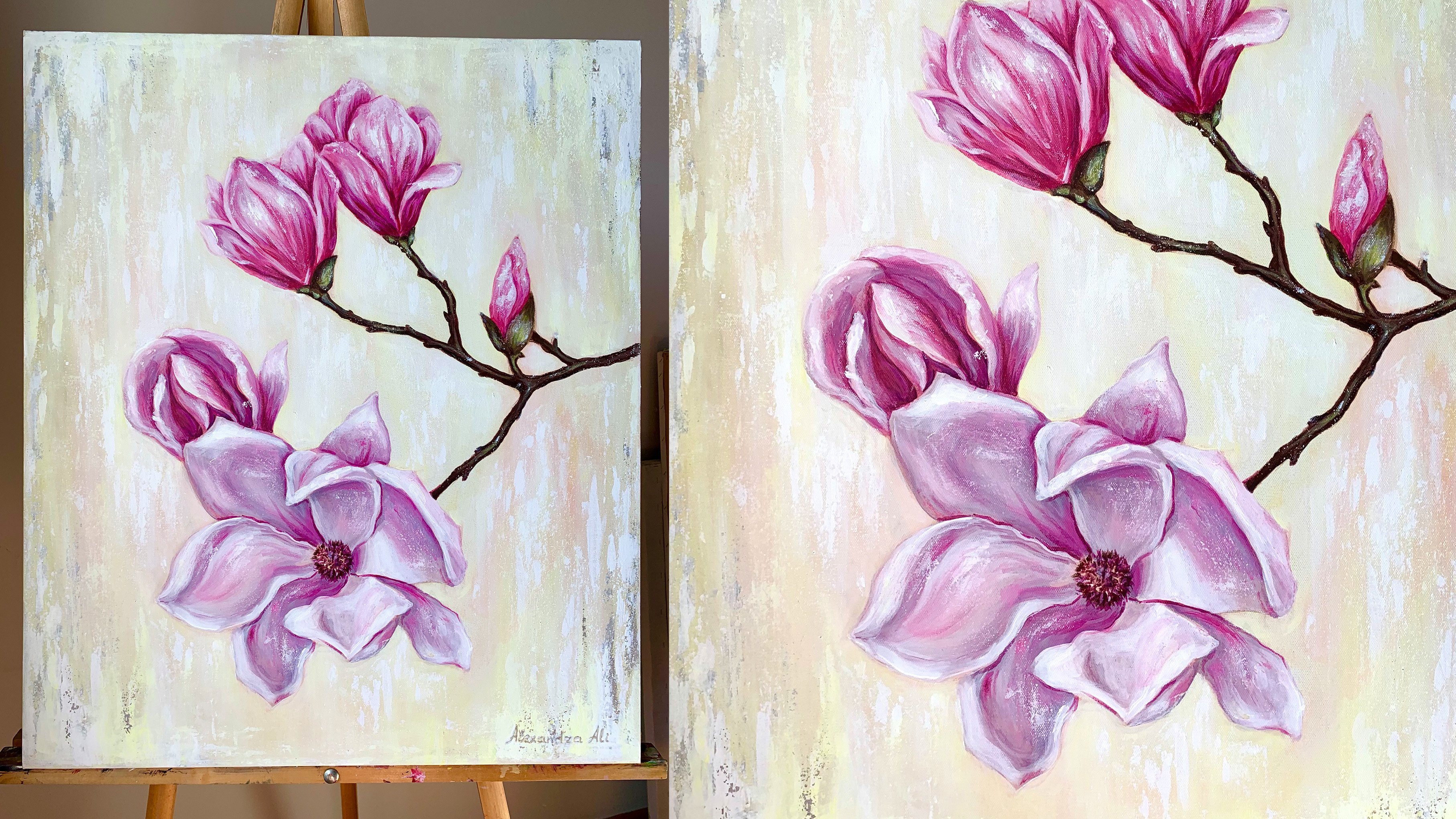 Realistic Modern Magnolia Painting - Learn How to Paint Flowers with ...