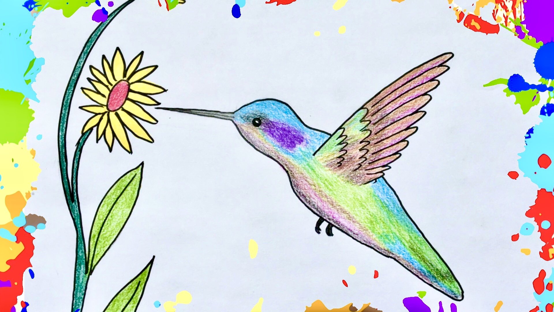 how to draw a hummingbird and flower