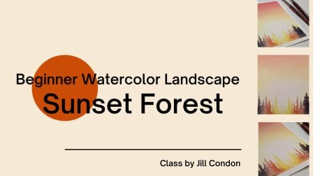 Beginner Watercolor Landscape - Sunset Forest