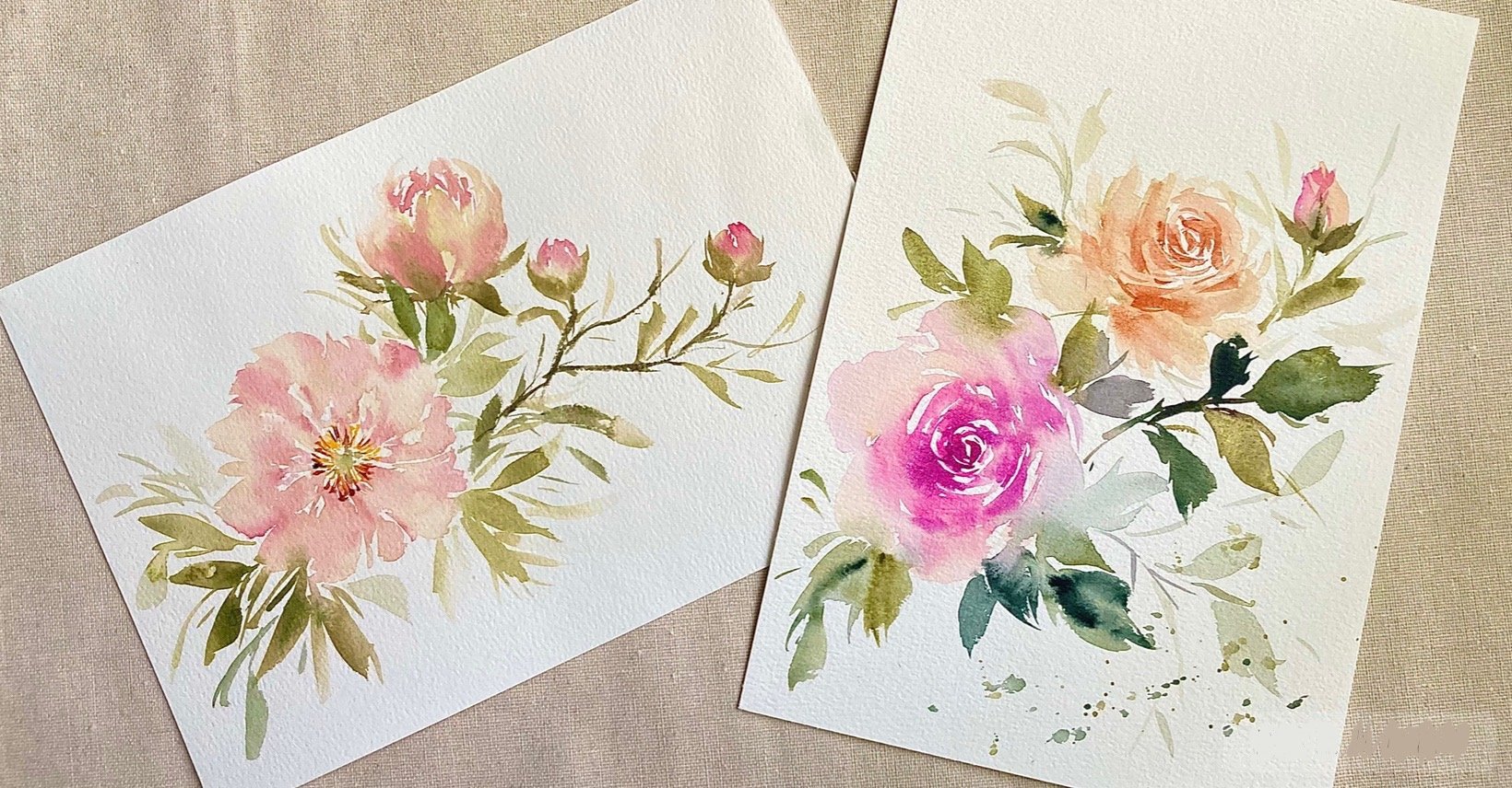 Loose watercolor flowers. Hand painted floral composition of roses