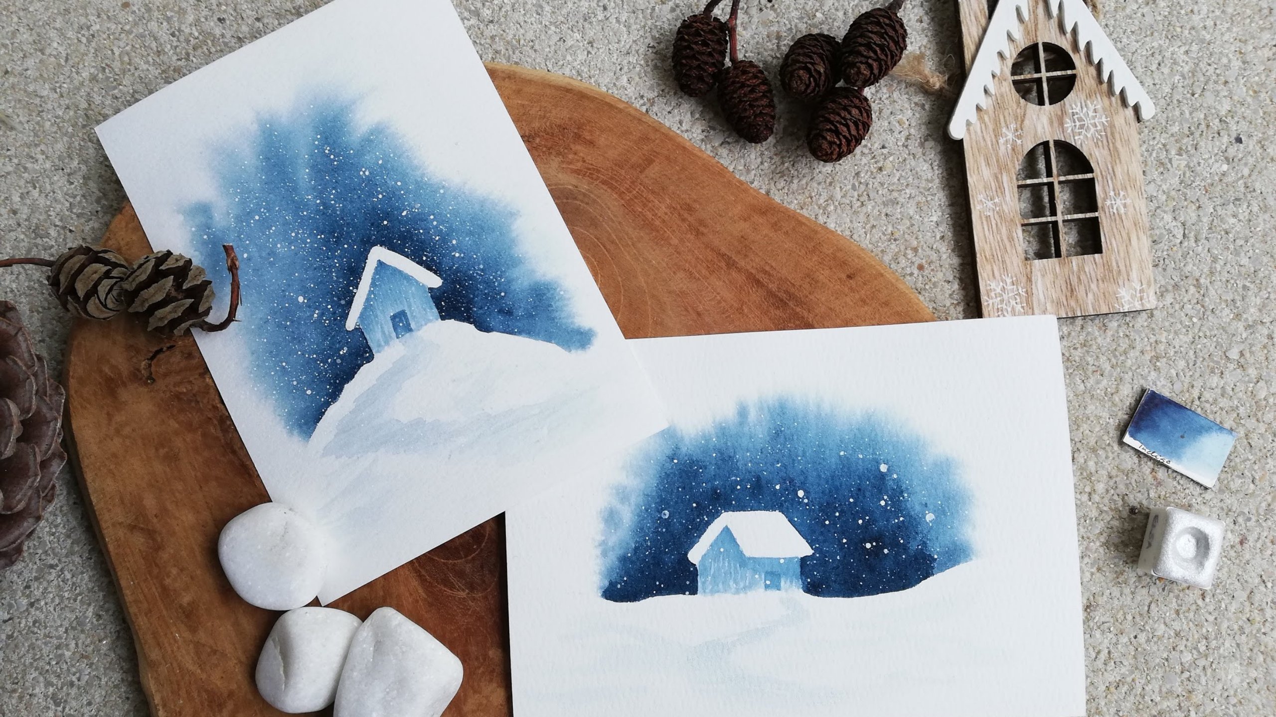 Pinte lagos de inverno com aquarelas